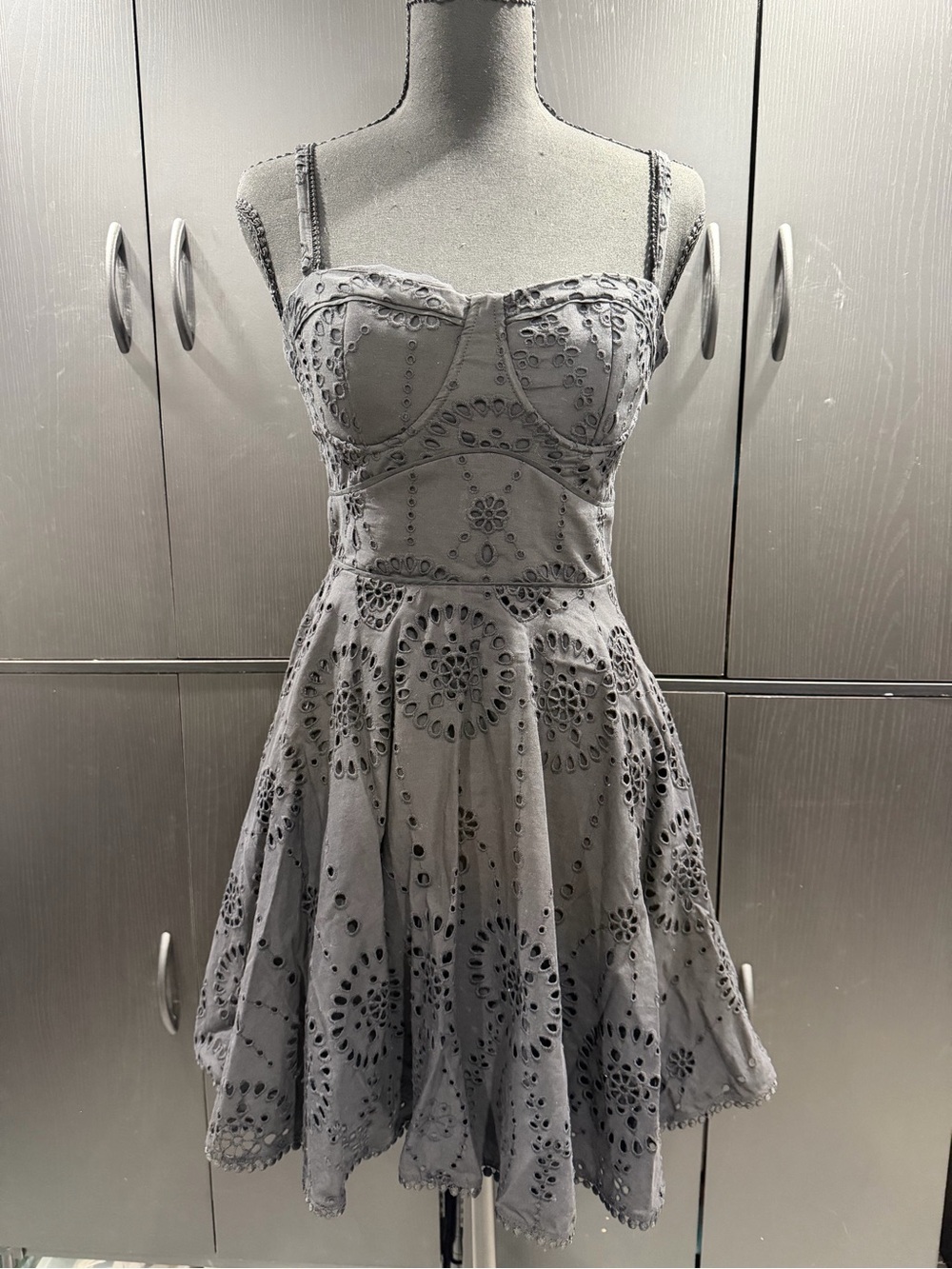 Zara Black Eyelet Mini Dress with Spaghetti Straps